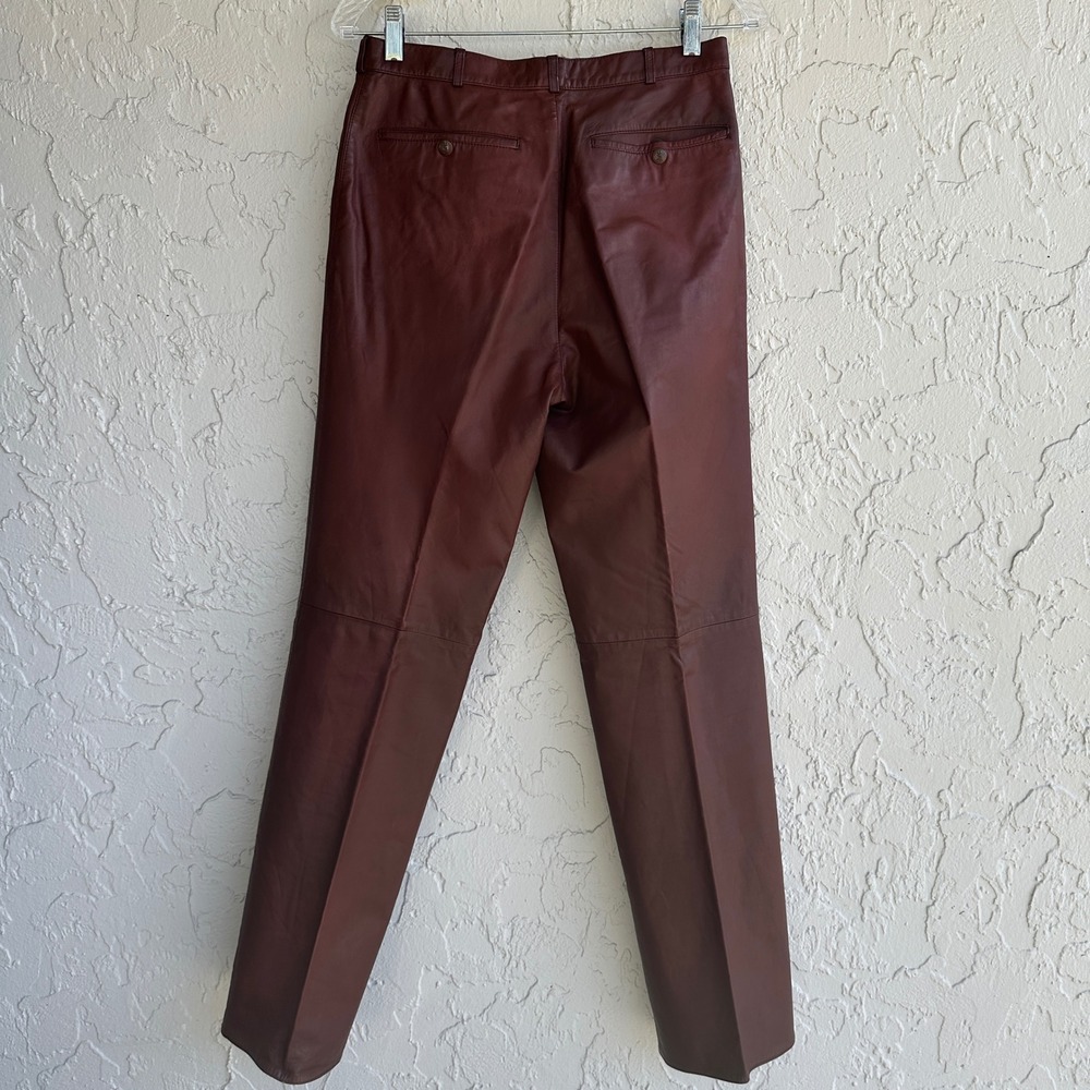 Yves Saint Laurent Vintage Leather Pant‎ Burgundy Mahogany Straight YSL Women 28 - Picture 4 of 12